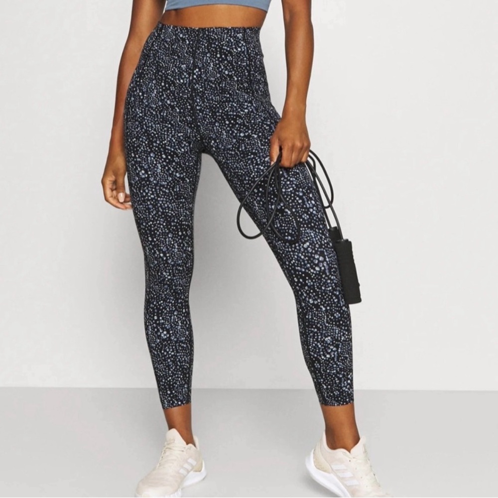 SWEATY BETTY Women's Blue Celestial Dot Power 7/8 Workout Leggings UK M US 8-10
